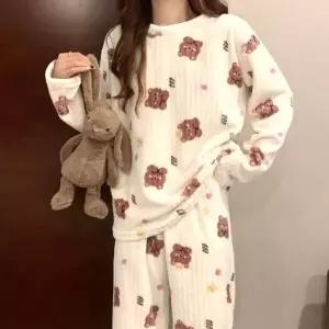 잔솔 극세사 수면잠옷 세트 겨울 여자 파자마 기모 털