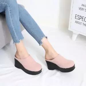 |KCS7EDB|여성용 겨울 따뜻한 털 내장 웨지 슬리퍼