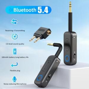 2-in-1 블루투스 5.4 비행기 송수신기 무선 어댑터-비행기 TV의  3.5MM 잭과 사용 가능