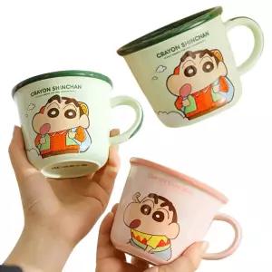 따뜻한차음용 사무실 세라믹머그컵 짱구 340ml 1세트 눈금머그컵 홈카페 거실 캐릭터도자기잔