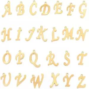 PH PandaHall 26pcs 알파벳 글자 매력 골든 레터 A-Z 펜던트 메탈 루즈 비즈 점프 링 개인 맞춤형 보석