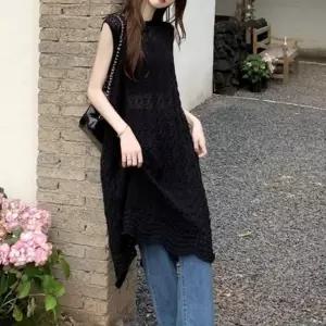 레이어드 레이스 트임 겸용 롱조끼 민소매 원피스