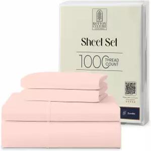 코튼 컬처 4종 풀 시트 세트 - 1000 스레드 카운트 100 이집트 프리미엄 호텔 럭셔리 침구 사틴 위브