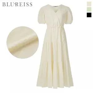 [블루레이스] V넥 셔링 티어드 롱 원피스_B6M1OP3141