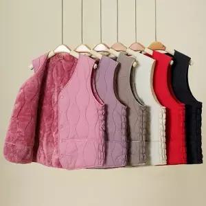 웨이브패딩융기모조끼 브이넥조끼 경량 여자조끼 융털