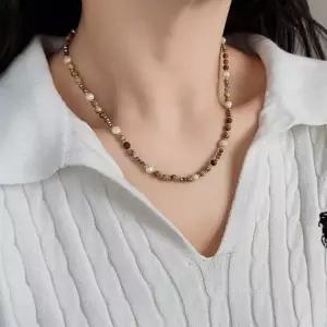 ( )원석 복고 담수진주 크리스탈 심플 목걸이 못난이