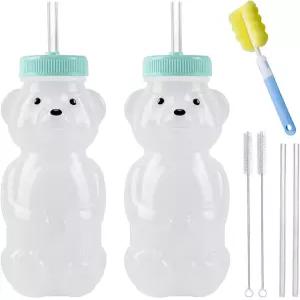 허니 베어 빨대 컵 주스 병 음료 유연한 4개와 청소 도구가 포함된 긴 말하기 및 먹이 주기 훈련을 위한