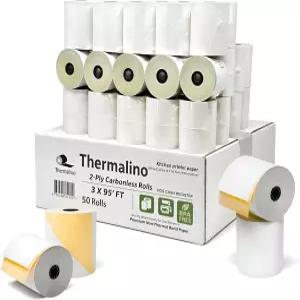 50롤 2겹 무탄소 주방 프린터 용지(흰색/노란색) ？ 스타 SP700 SP2000 UP389 및 옴니 프린터용 3인치 x