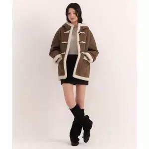 무신사스탠다드 우먼즈 신세틱 스웨이드 시어링 하프 더플 코트 라이트 브라운 1712858