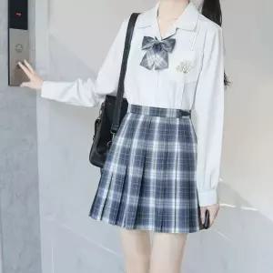 일본 JK 교복 셔츠 자수 블랙 화이트 긴팔 블라우스 스쿨룩