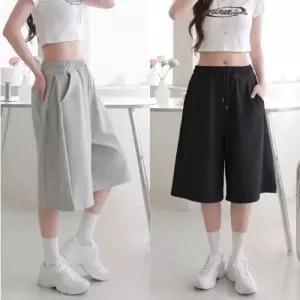 제니유 여성 사이드 핀턱 와이드 버뮤다 6부 밴딩 반바지 팬츠