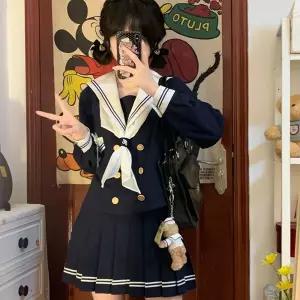 JK 교복 세일러복 여성 반팔 스쿨룩 네이비 코디 세트 봄 여름