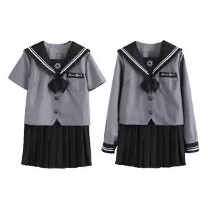 차콜 더블라인 여자 마린 세라복 세트 학생복