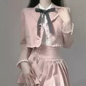 핑크 라인주름 포인트 긴팔 세라복 세트  학생복