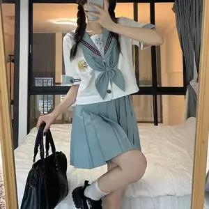 세줄라인 소라색 반팔 마린 세라복 세트 학생복