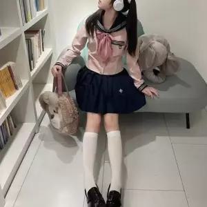 세줄라인 핑크 긴팔 마린 세라복 세트 학생복