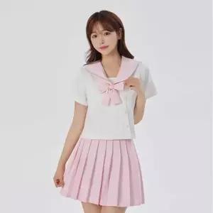 베이비핑크 화이트 두줄라인 세라복 세트 반팔