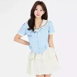 퍼프소매 라이트블루 마린 반팔 플레어 세라복 세