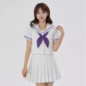 화이트퍼플 복고 유니폼 세라복 반팔 세트 학생복