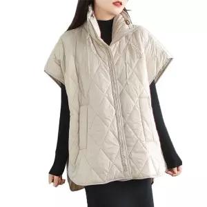 누빔 경량 모던한 엄마옷 포근 루즈핏 반팔 가오리 패딩 조끼 봄 코튼 중년 패턴 데일리 여성