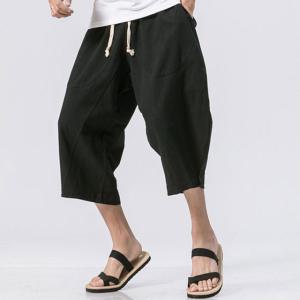 린넨 와이드 7부 반바지 여름 칠부 밴딩 팬츠 WI011PN