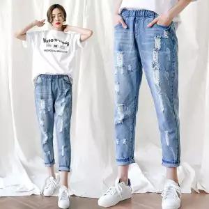 데미지 스판밴딩 배기팬츠 여름 5XL 빅사이즈 청바지_GB6673