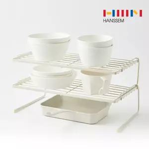 한샘 주방정리용품 SOK 마일드 2단 정리대 L 크림 - 싱크대선반 씽크대수납 그릇 접시거치대 다용도렉 예쁜