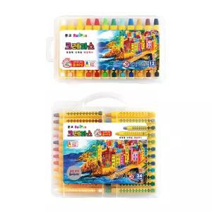 문교화학 손에 묻지 않는 레일 크레파스 12색/24색