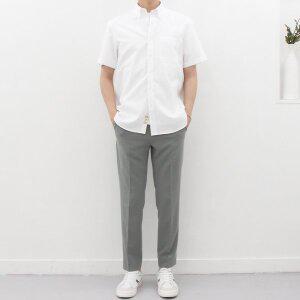 [더셔츠스튜디오] 화이트 반팔 루즈핏 면혼방 옥스포드 버튼다운 셔츠 (TSS621)