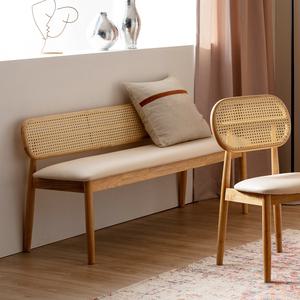 메시 라탄 3인용 원목 벤치의자