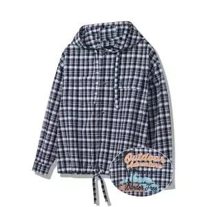 [지프]JP2SHF101 여성전용 후드 디테일 체크 2024년 네이비 셔츠_SC