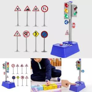 미니 신호등 어린이 교통교육 완구 미니어처 표지판 미니 신호등 세트 스탠드형 역할놀이