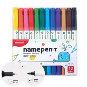 모나미 양면네임펜세트 12색 가는촉 트윈네임펜