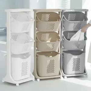 모던 트롤리 스윙 3단 빨래바구니