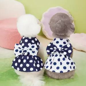 반려동물 땡땡이 리본 하네스 원피스 강아지 고양이 패션