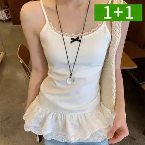 2개세트 여성민소매티 레이스나시 여름 캡내장 프릴 레이어드 끈나시