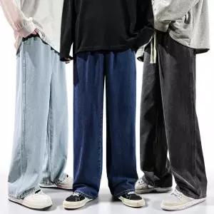 와이드 데님 밴딩 팬츠 남녀공용 세미 고무줄 청바지