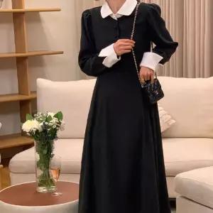 러브미 배색 롱 원피스 겨울 여성 하객룩 데이트룩 데일리룩