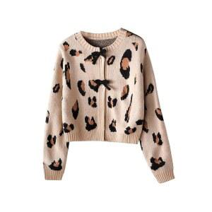보드엠 걸스 치타 가디건 스웨터 활 크롭 카디건 레오파드 프린트 긴팔 크루넥 버튼 앞 니트 상의