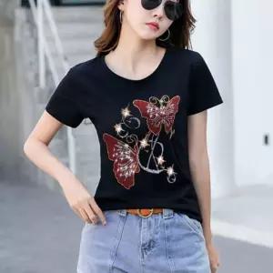 브이넥 반팔시스루 라인댄스상의 여성 댄스복상의