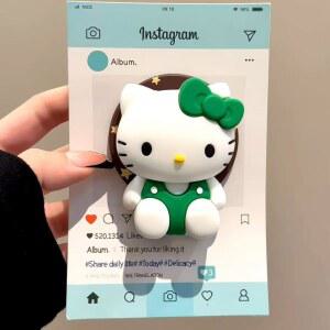 맥세이프 마그네틱 폰 그립톡 스탠드 귀여운 3D 만화 헬로키티 아이폰용 접이식 실리콘 홀더 케이스