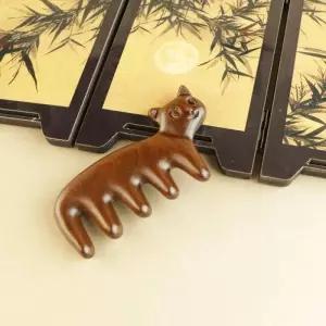 두피괄사 마사지 고양이 샌달우드 헤어 빗 두피 이완 지압 마사지기 휴대용 나무 다섯 개 빗살 정전기 방지