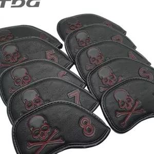 골프 헤드 커버 스컬 데스 세트 골프 아이언 커버 남자 가죽 액세서리 캐디 용품 소품 필드
