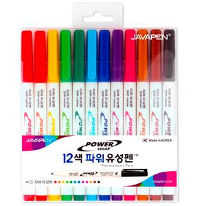자바펜 파워 유성펜 12색 네임펜 세트