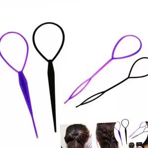 보라색 머리 묶고 빼는 기구 올림머리 고정 도구 밴드 꼬리빗