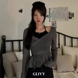글리비 레이어드룩 홀터넥 나시 프릴 언발란스 블라우스
