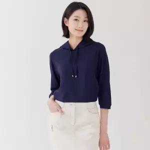 [지센] 시어서커 져지 패치 후드 7부 티셔츠 LSTSP352_DN