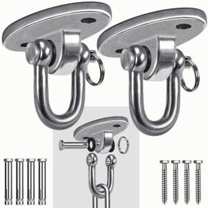 SELEWARE 2피스 2000파운드 용량 스테인리스 스틸 180 스윙 행거, 콘크리트 천장 나무용 헤비 듀티 후크, 현관 놀이터 해먹 체육관 세트용 행잉 하드웨어