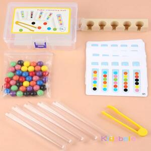 튜브 클램핑 볼 장난감  색상 분류 및 소근육 발달 몬테소리 스타일 나무 교육용 카드 포함 3-8세
