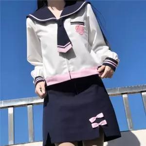 핑크라인 네이비 더블리본 마린 세라복 프레피룩 긴팔